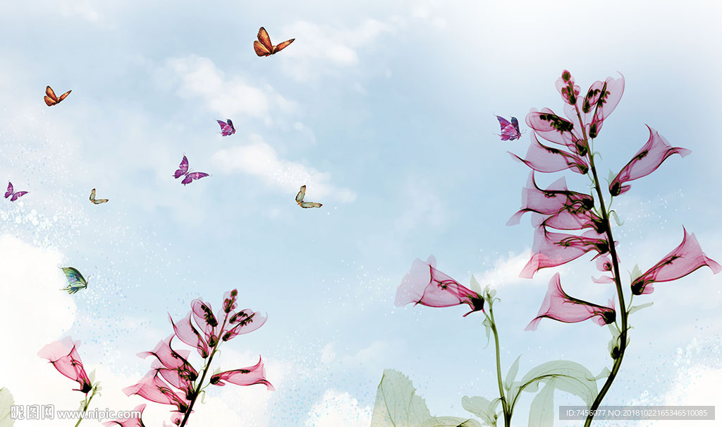 蝶恋花透明花卉高清背景墙