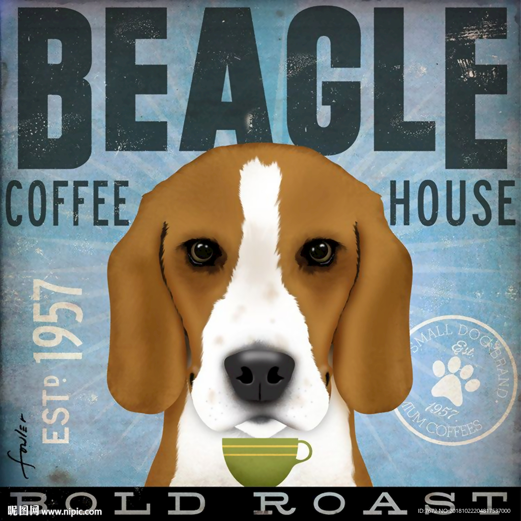 复古怀旧抽象狗狗可爱动物装饰画