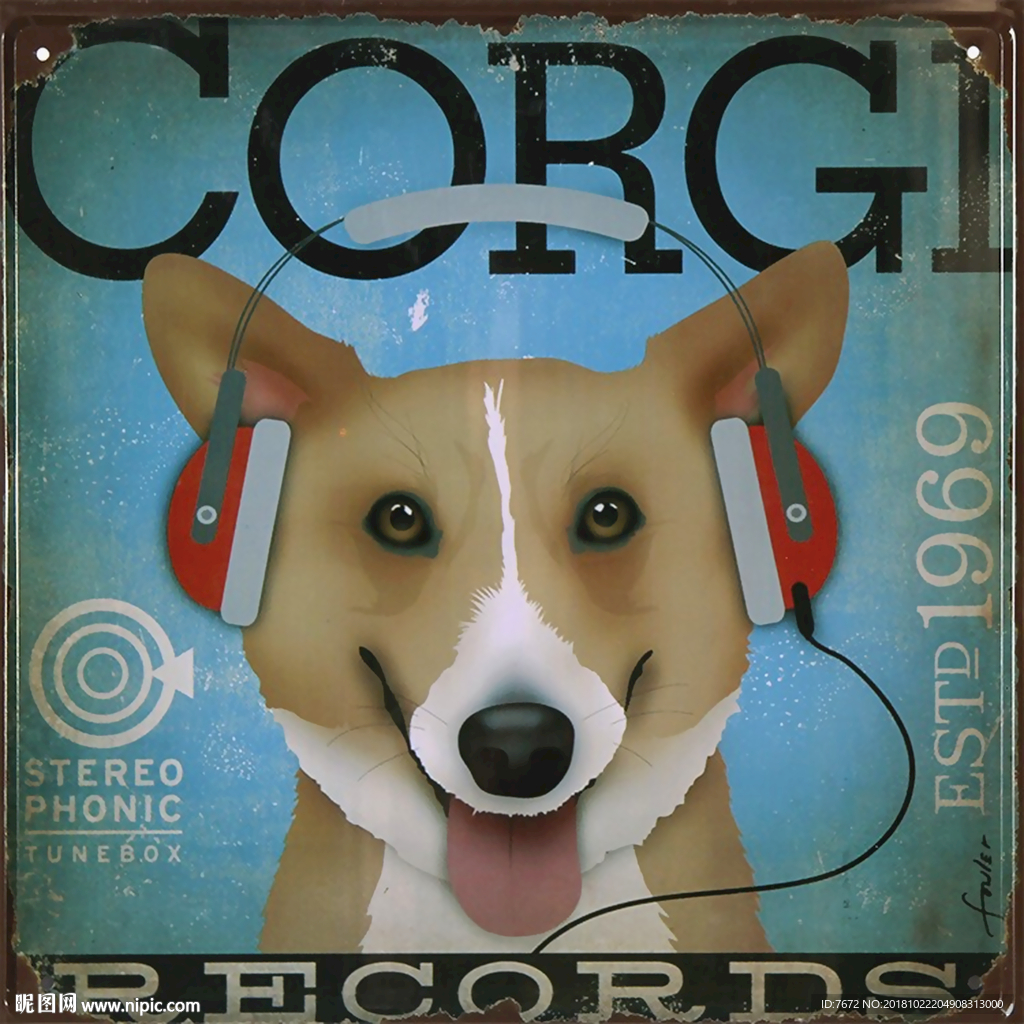 复古怀旧抽象狗狗可爱动物装饰画