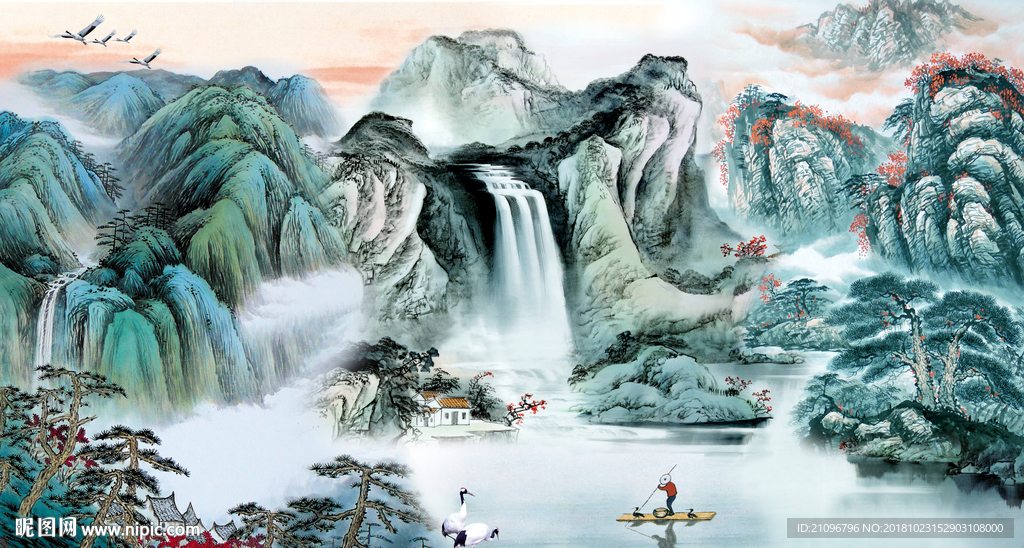 电视背景墙 国画山水