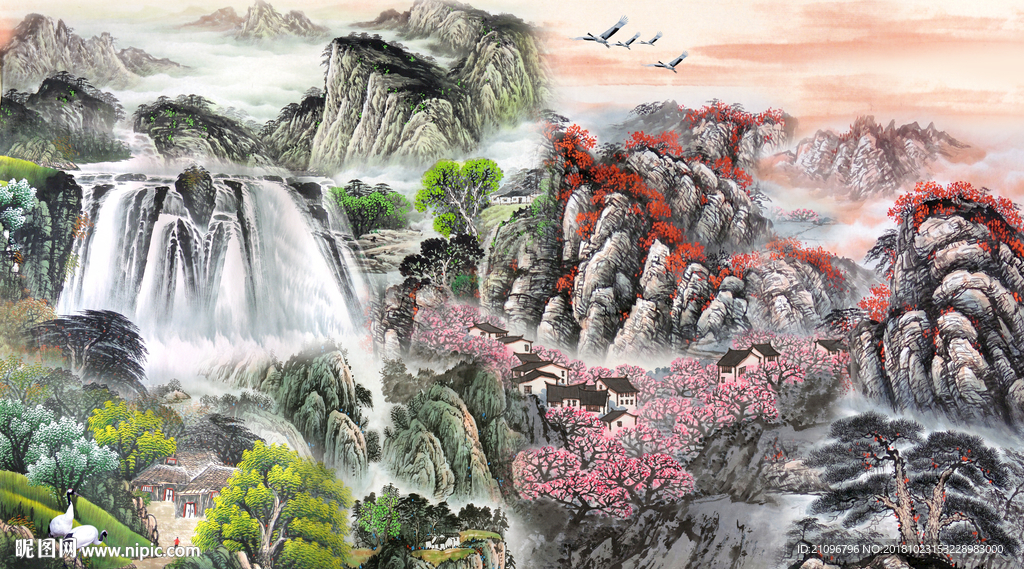 国画山水背景墙