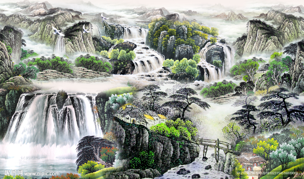 电视背景墙 国画山水