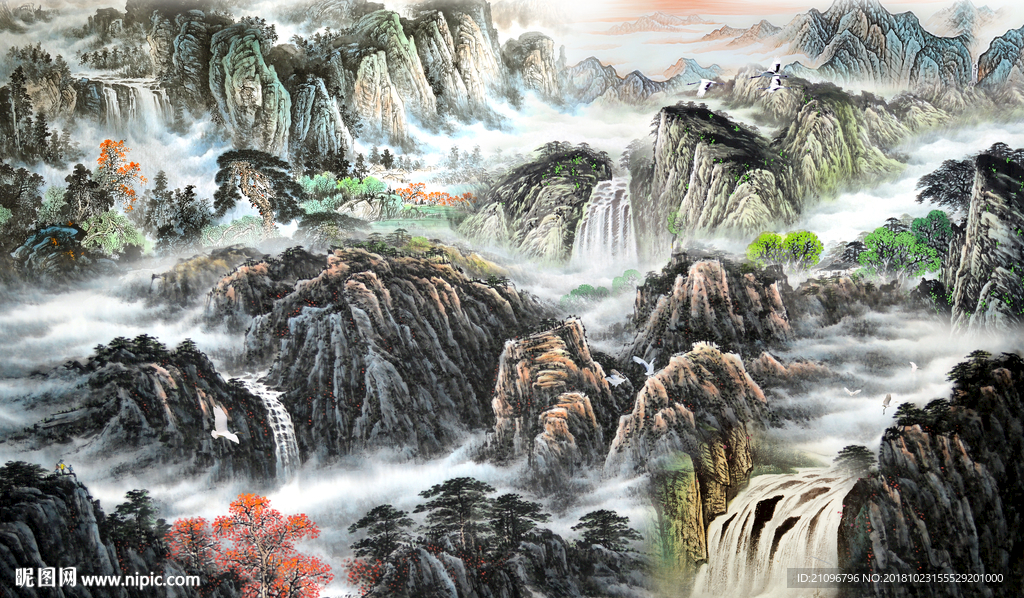 电视背景墙 国画山水