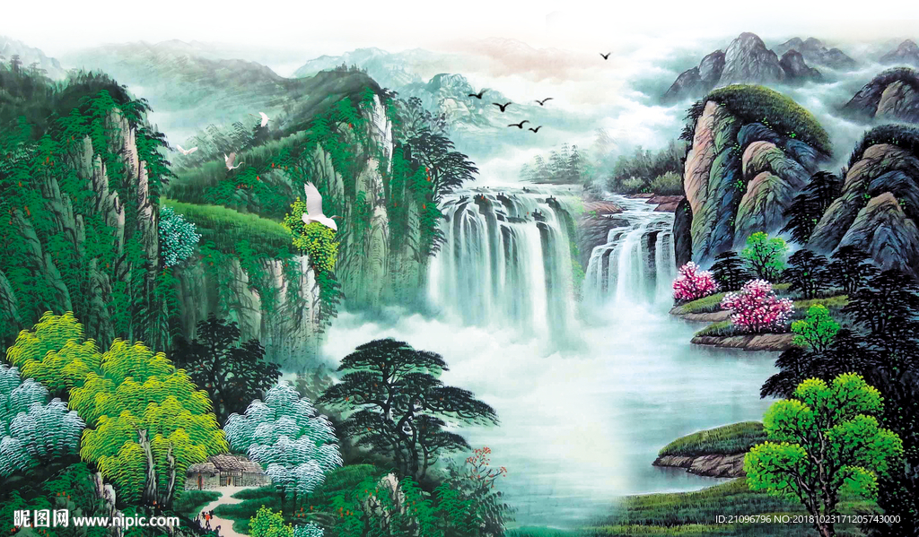 山水国画背景墙