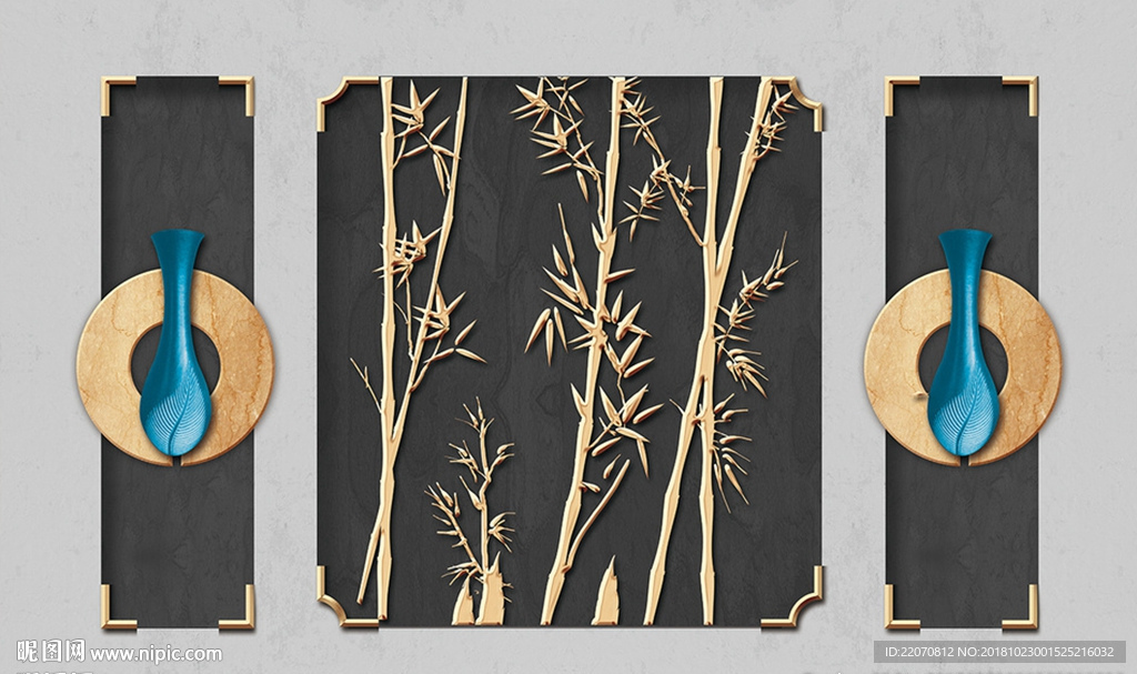 立体浮雕竹子铁艺装饰背景墙