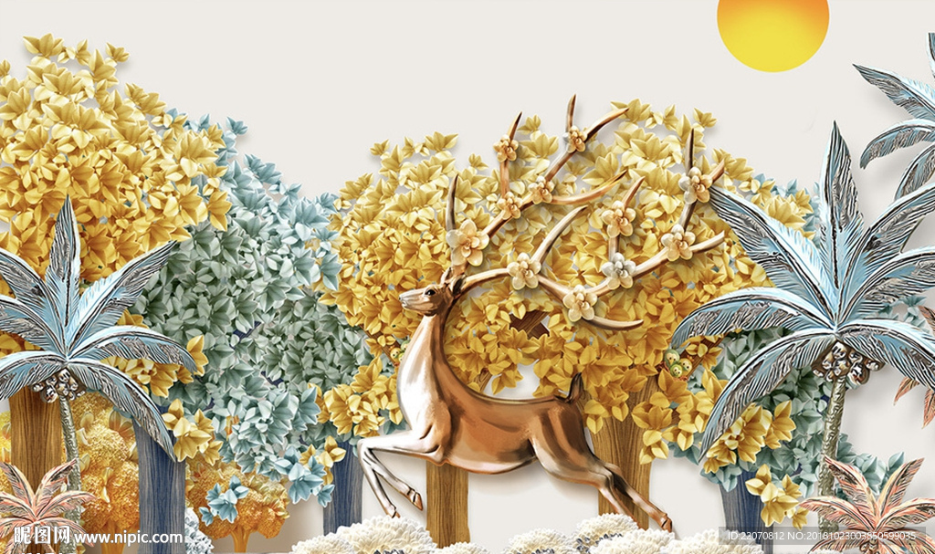 树林风景浮雕背景墙