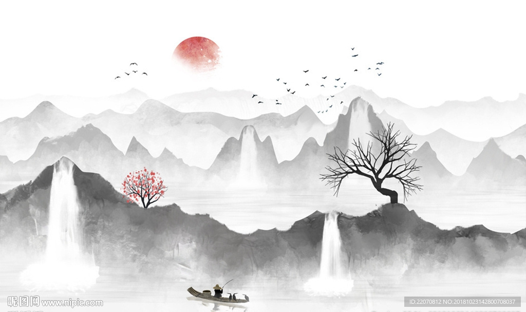 中式禅意山水画背景墙