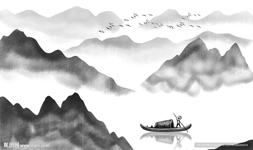 水墨山水画背景墙