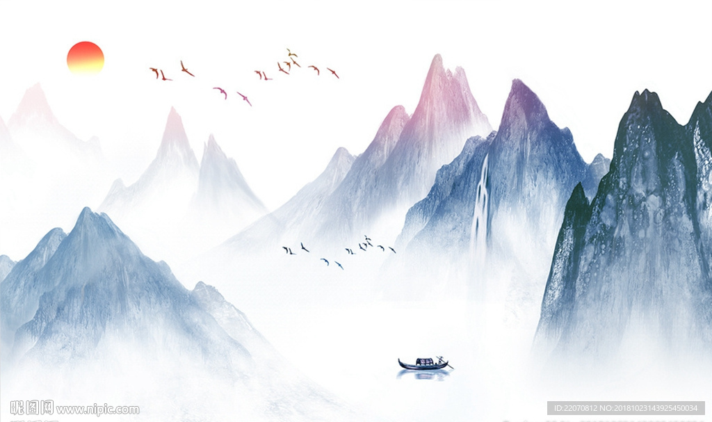 中国风水墨山水意境风景背景墙