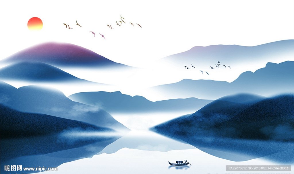 中国风水墨山水风景意境背景墙