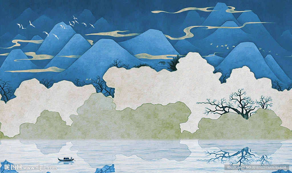 中国风水墨山水风景背景墙