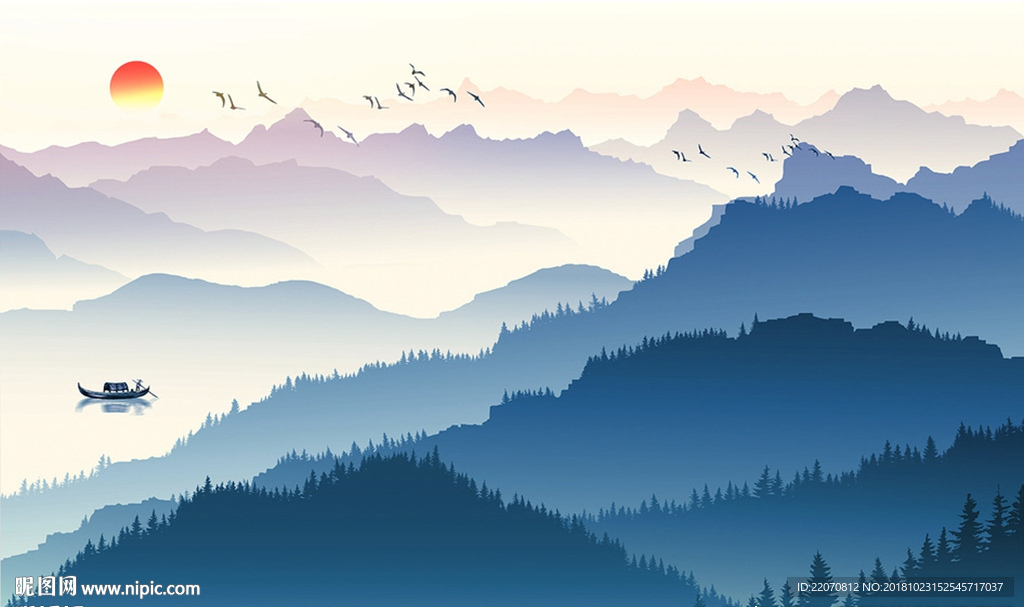 水墨山水风景意境背景墙图片