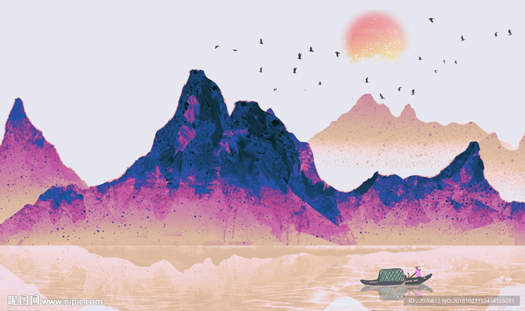 中式水墨意境山水背景墙