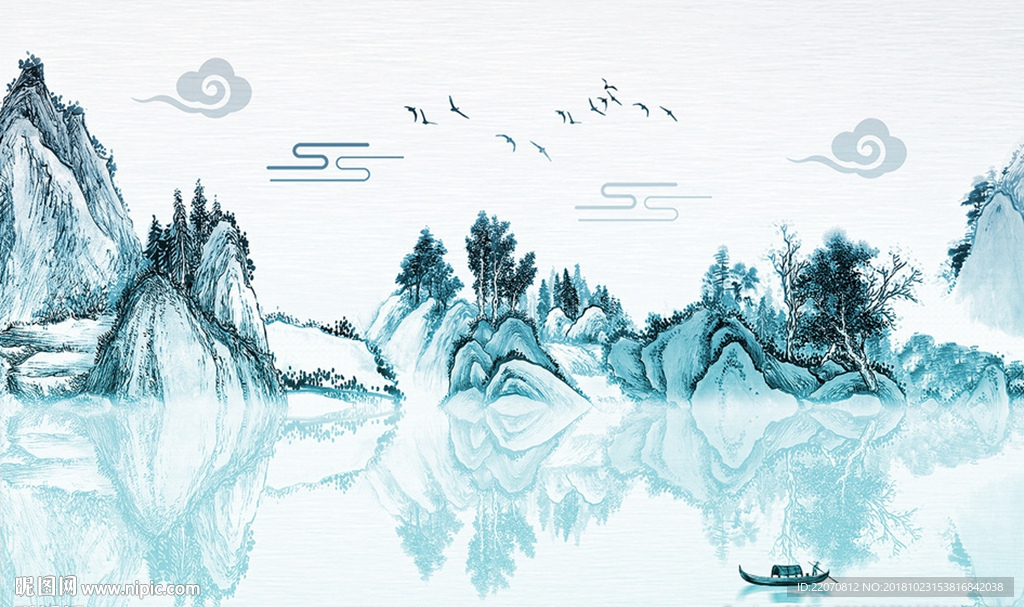 水墨山水风景意境背景墙