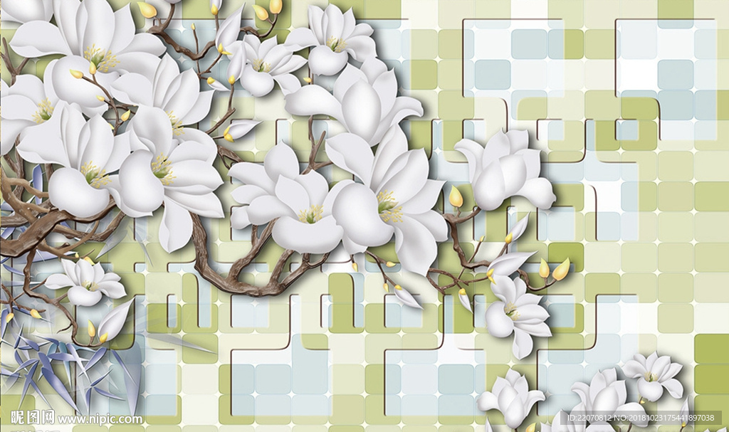 现代清新立体花枝背景墙