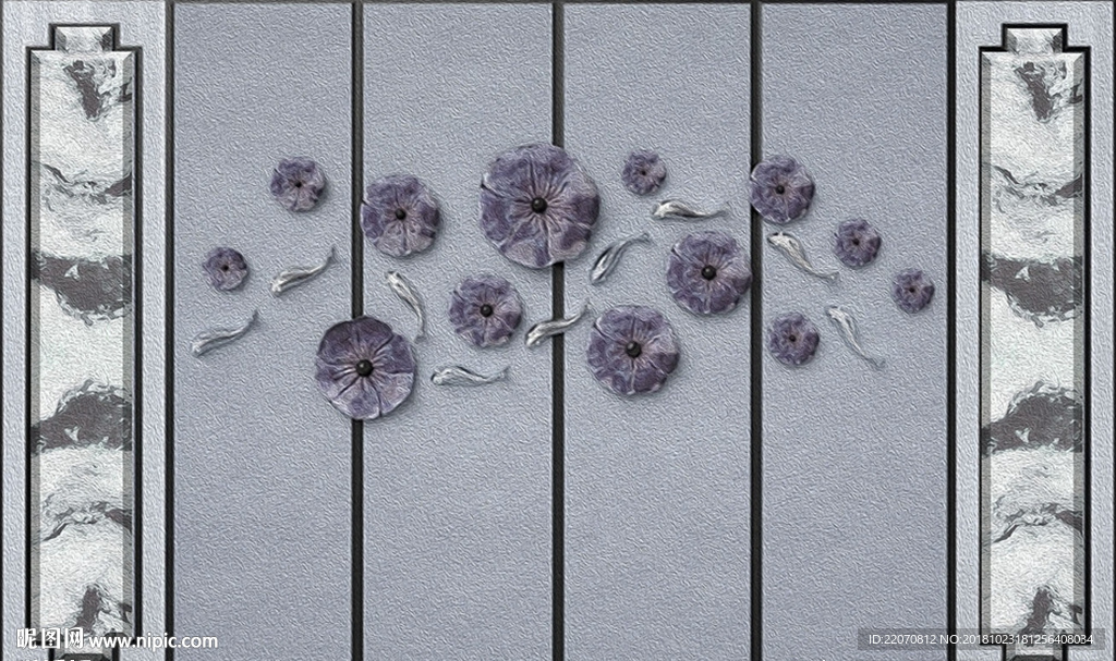 几何鱼群立体大理石背景墙