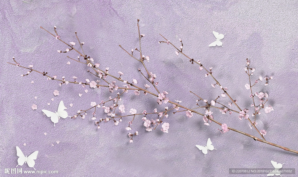 立体花枝蝴蝶背景墙