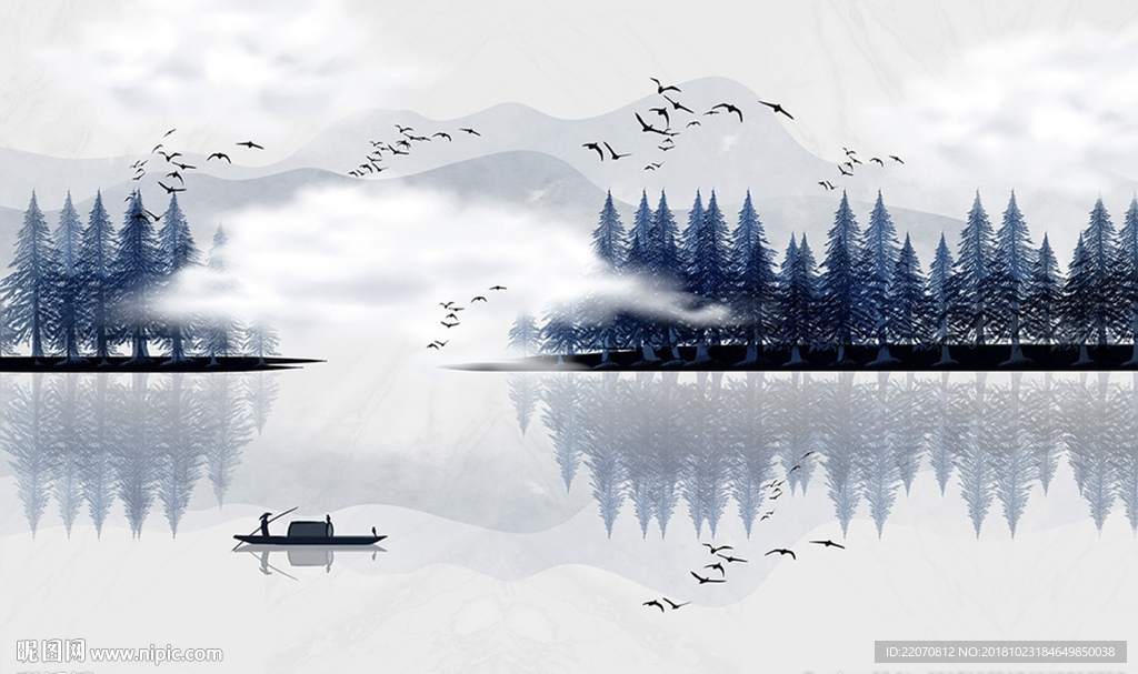 现代清新丛林山水背景墙