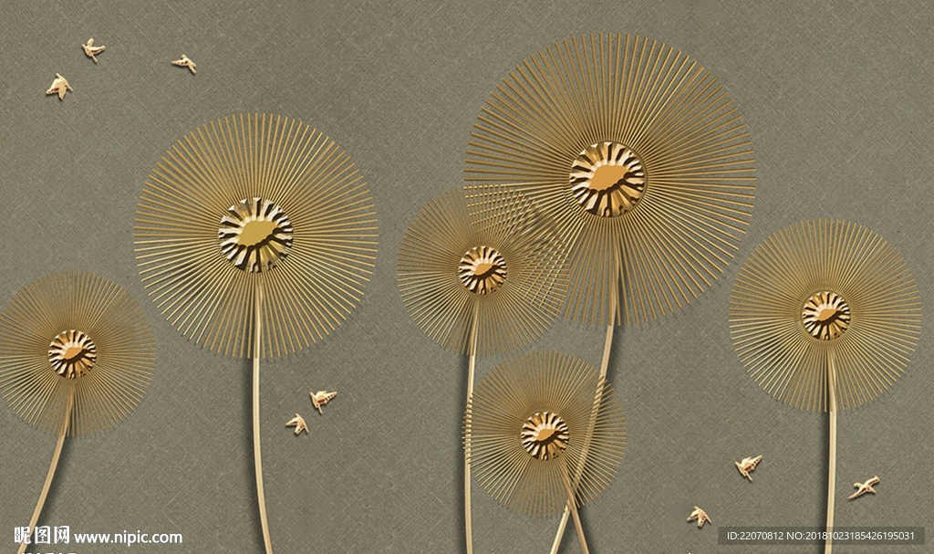 现代金属铁艺蒲公英浮雕背景墙