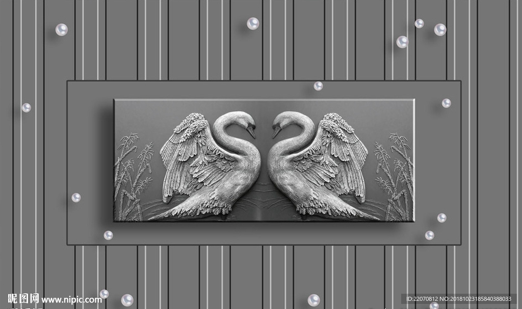 浮雕天鹅珍珠时尚背景墙