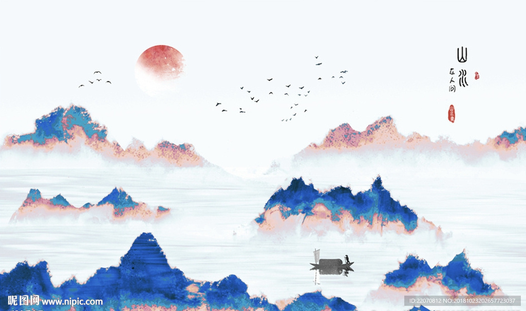 中式抽象水墨山水背景墙