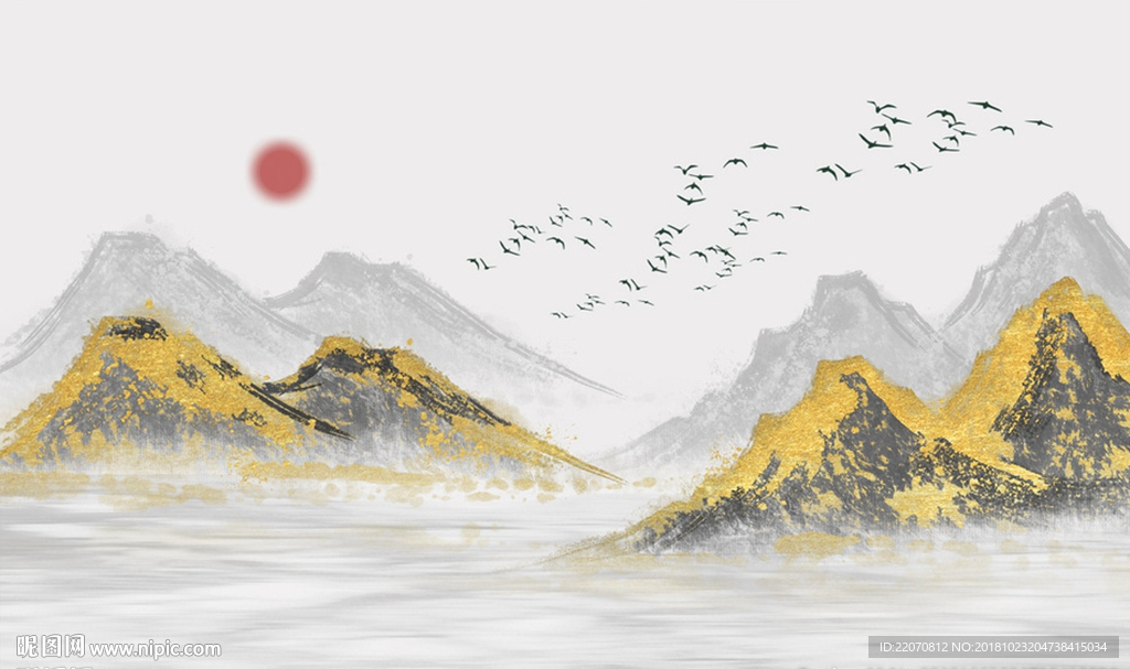抽象金色山水风景背景墙