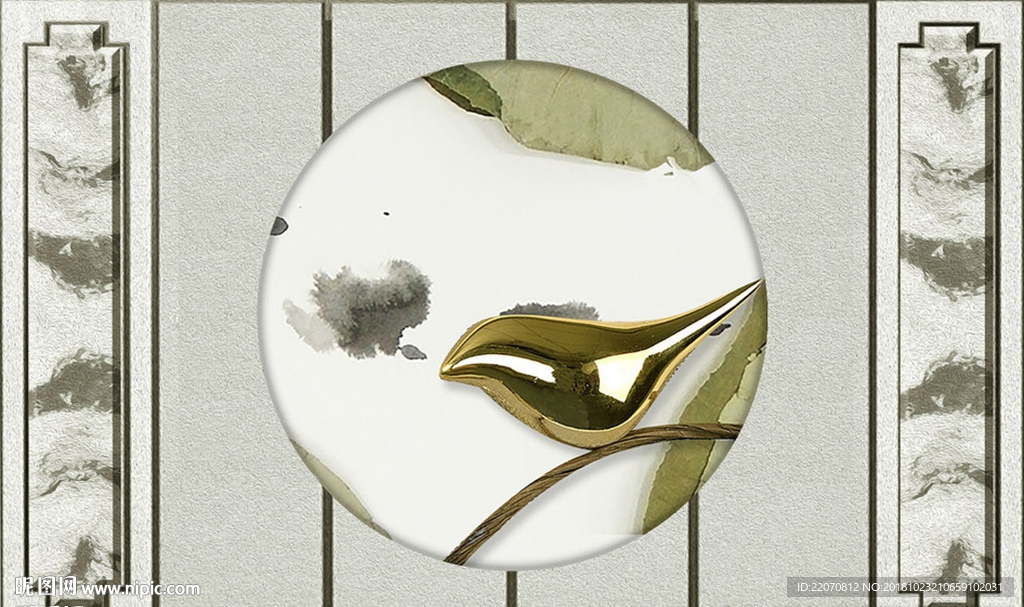 中式古典金鸟金枝浮雕背景墙