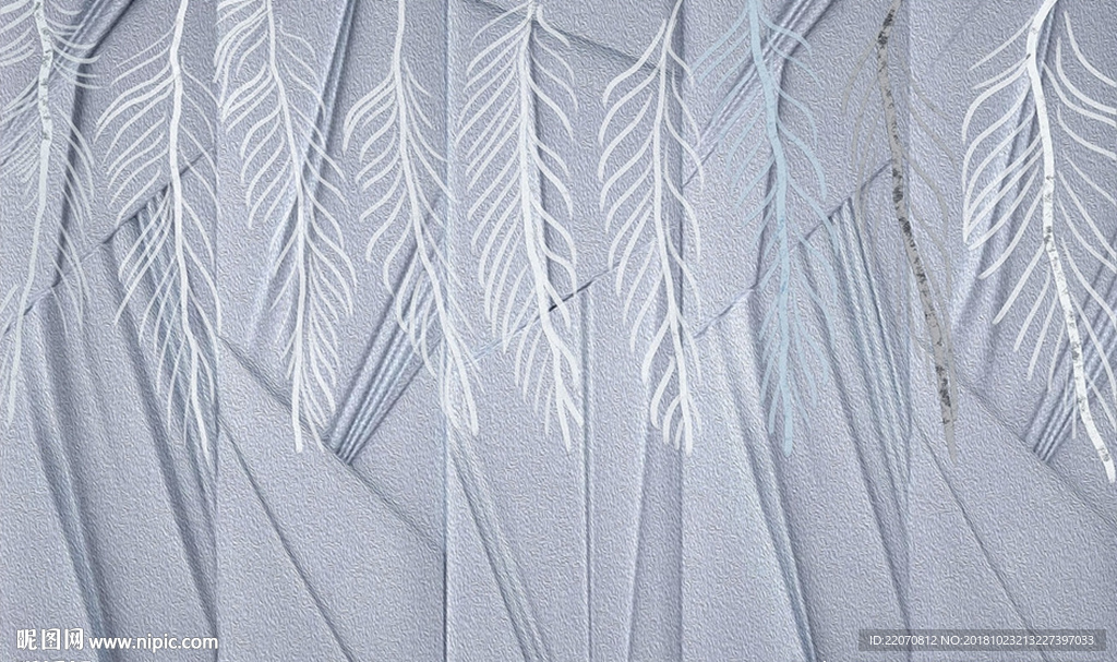 几何线条抽象叶子蓝色背景墙