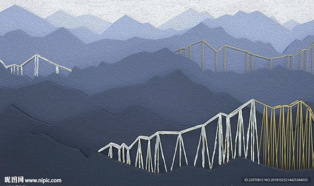 现代简约铁艺山水蓝色背景墙