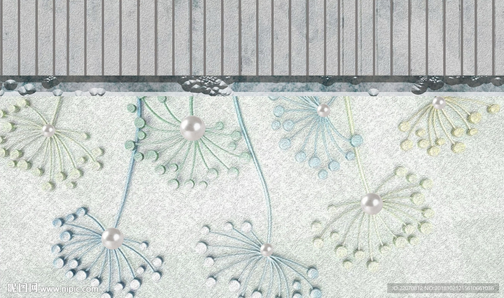 现代几何蓝色清新花卉背景墙