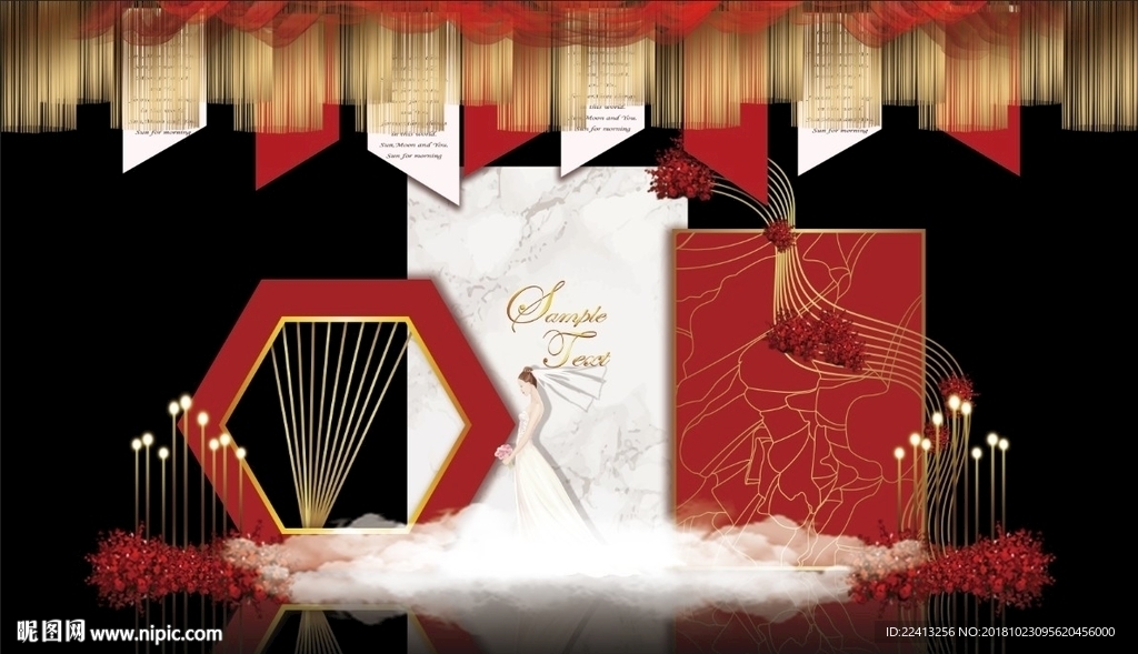 红配白大理石主题婚礼舞台效果图