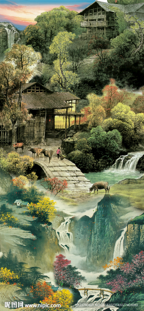 玄关隔断国画山水