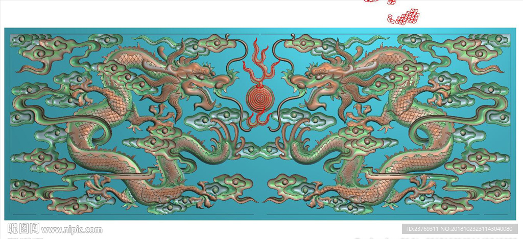 双龙戏珠对龙二龙石雕挂屏精雕图