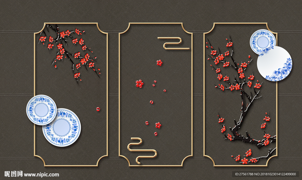 新中式花鸟背景墙