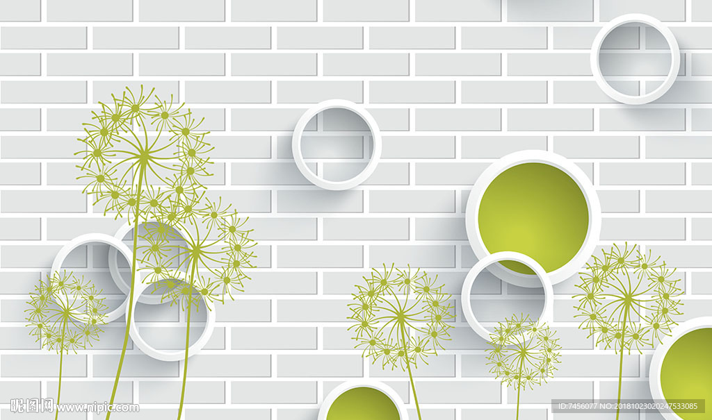 蒲公英墙面立体圈圈背景墙