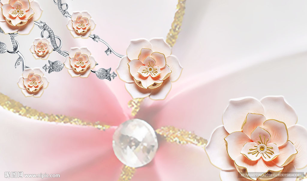 珠宝花卉花枝淡雅背景墙