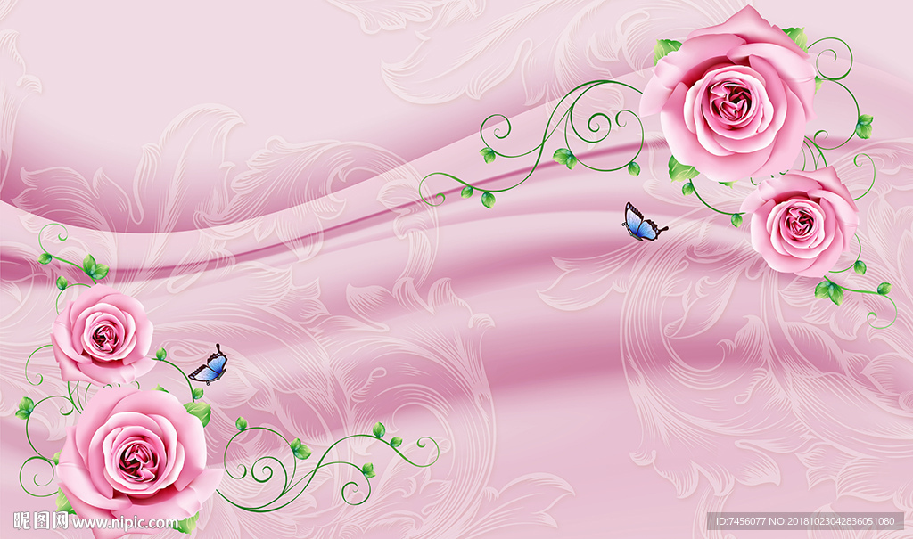 唯美淡雅玫瑰花立体背景墙