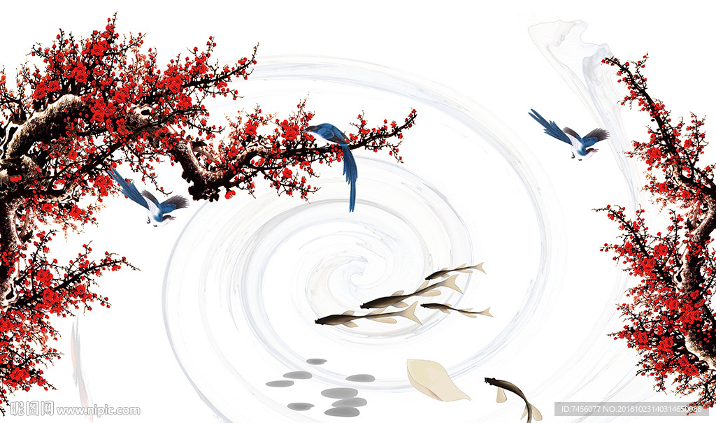 水墨梅花中式时尚背景墙