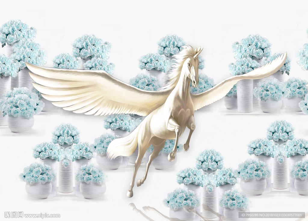 现代简约清新飞马背景墙