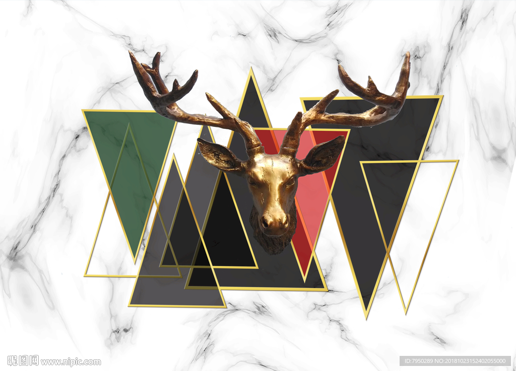 现代简约北欧麋鹿大理石背景