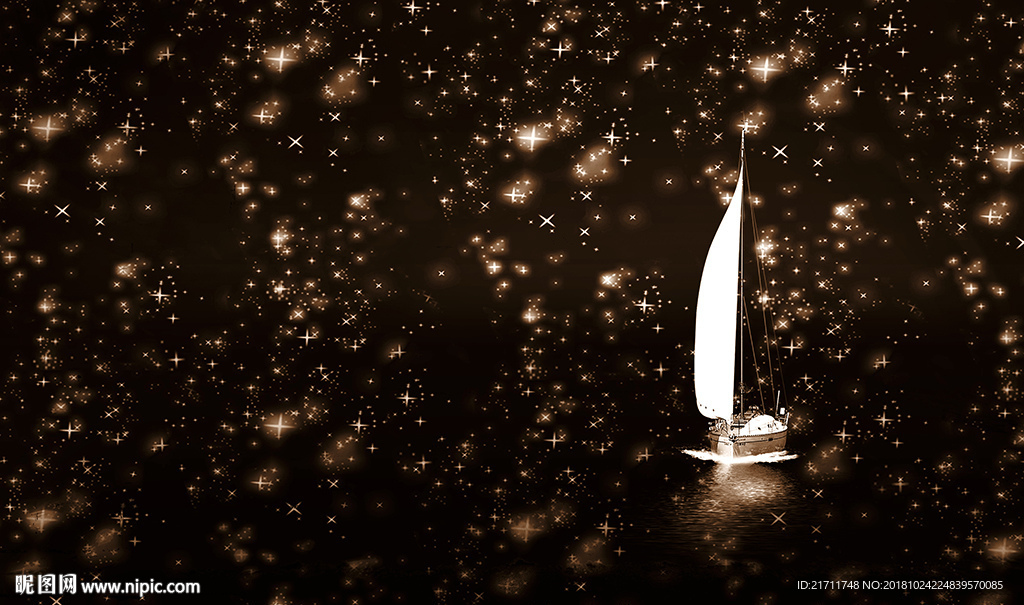 梦幻星空帆船电视背景墙