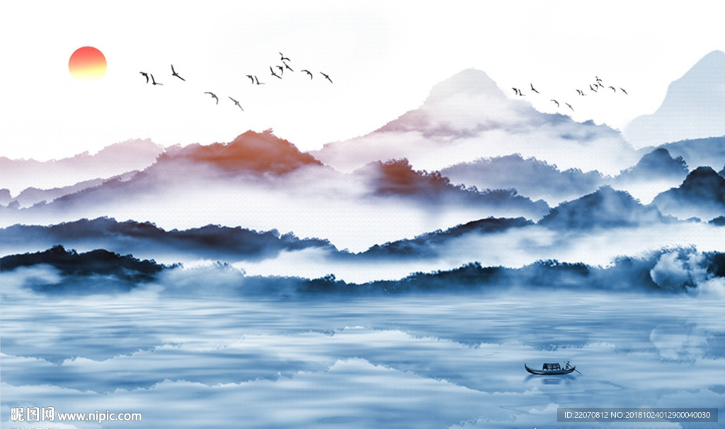 中国风水墨山水唯美意境背景墙