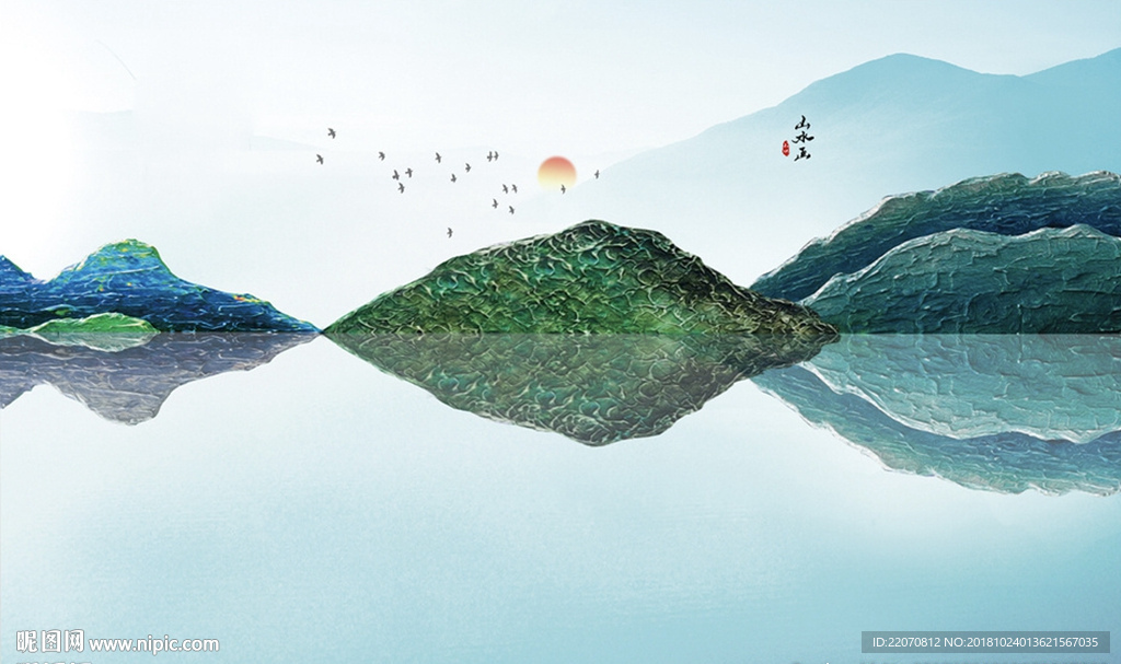 中式意境水墨山水石纹背景墙