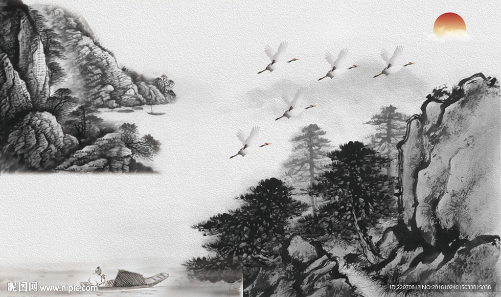 新中式水墨山水画背景墙