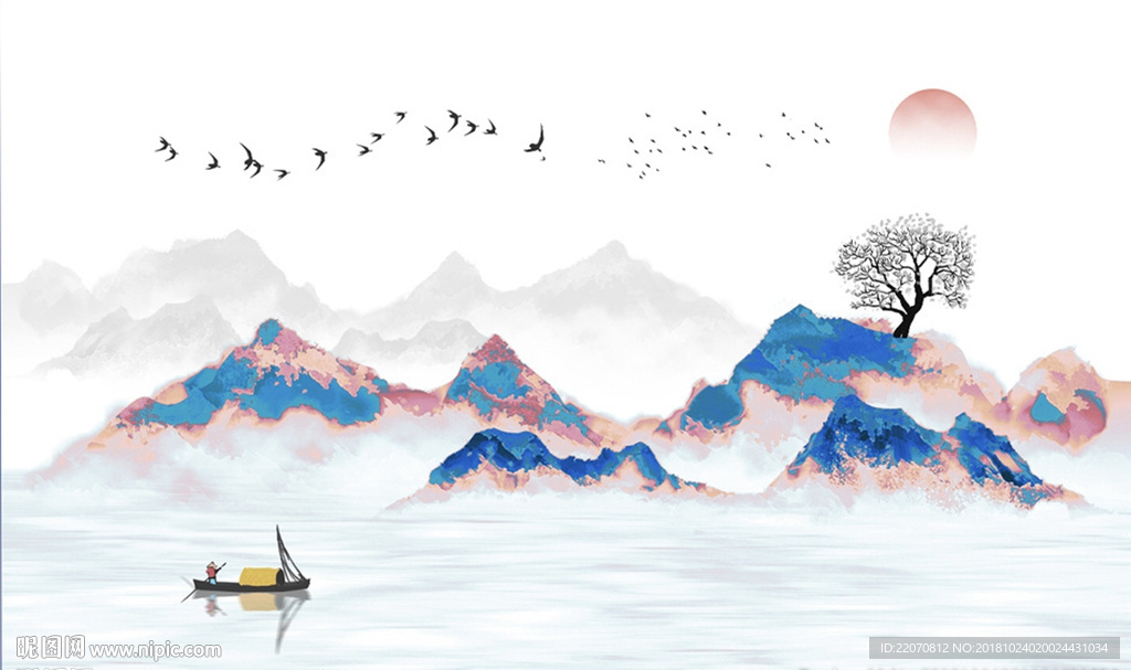 抽象山水情风景背景墙