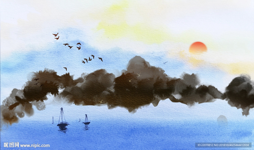 新中式简洁创意山水意境背景墙