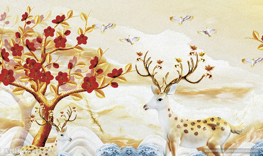 现代小鹿背景墙