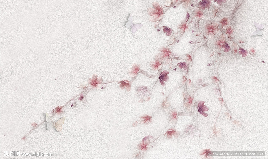 唯美花枝浮雕背景墙