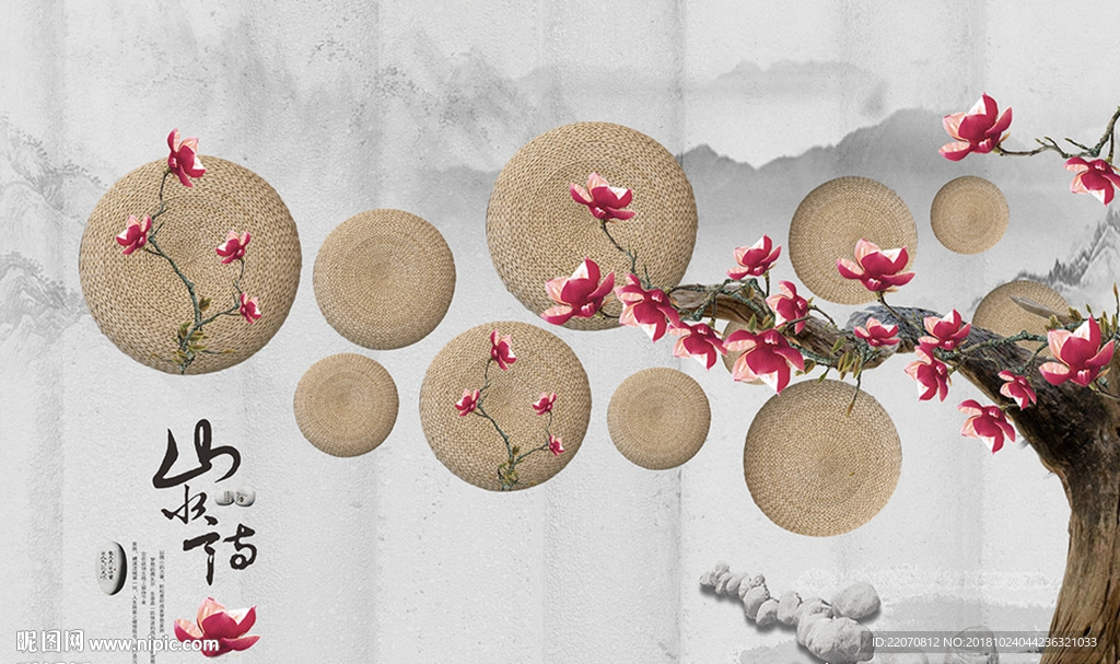 创意大树花卉铺垫背景墙