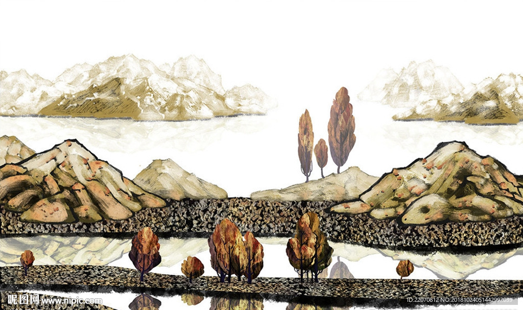 欧式风格抽山水背景墙